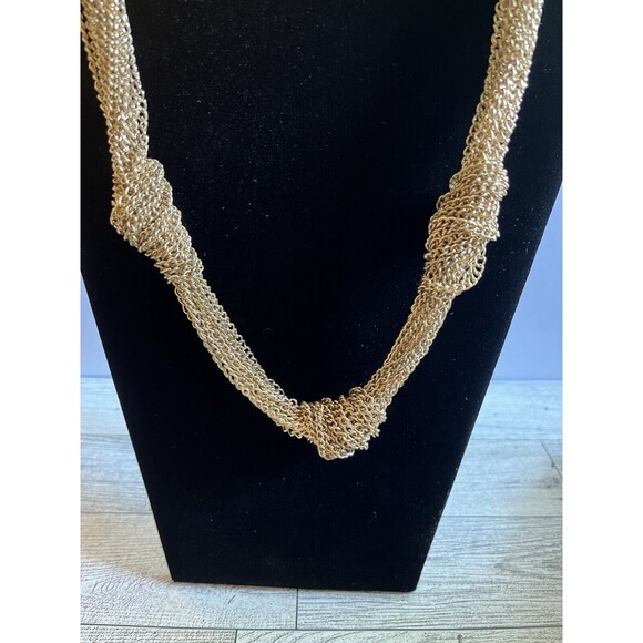 Multi Strand Gold Tone 3 Knots Chain Necklace 21" - Picture 2 of 6